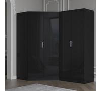 Reflect 2Pc Wardrobe Bundle - 2 Door Corner + 2 Door Plain - Black Gloss & Black Oak - H: 180Cm X W: 179Cm X D: 103Cm