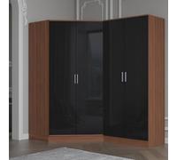 Reflect 2Pc Wardrobe Bundle - 2 Door Corner + 2 Door Plain - Black Gloss & Walnut - H: 180Cm X W: 179Cm X D: 103Cm