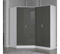 Reflect 2Pc Wardrobe Bundle - 2 Door Corner + 2 Door Plain - Grey Gloss & Matt White - H: 180Cm X W: 179Cm X D: 103Cm