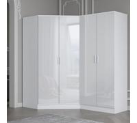 Reflect 2Pc Wardrobe Bundle - 2 Door Corner + 2 Door Plain - White Gloss & Matt White - H: 180Cm X W: 179Cm X D: 103Cm