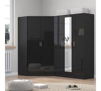 Reflect 2Pc Wardrobe Bundle - 2 Door Corner + 3 Door Mirror - Black Gloss & Black Oak - H: 180Cm X W: 179Cm X D: 103Cm