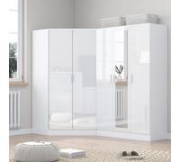 Reflect 2Pc Wardrobe Bundle - 2 Door Corner + 3 Door Mirror - White Gloss & Matt White - H: 180Cm X W: 179Cm X D: 103Cm
