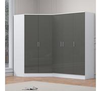 Reflect 2Pc Wardrobe Bundle - 2 Door Corner + 3 Door Plain - Grey Gloss & Matt White - H: 180Cm X W: 179Cm X D: 103Cm