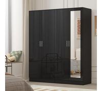 Reflect 2Pc Wardrobe Bundle - 2 Door Mirror + 2 Door Plain - Black Gloss & Black Oak - H: 180Cm X W: 152Cm X D: 47Cm