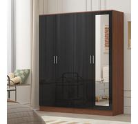 Reflect 2Pc Wardrobe Bundle - 2 Door Mirror + 2 Door Plain - Black Gloss & Walnut - H: 180Cm X W: 152Cm X D: 47Cm