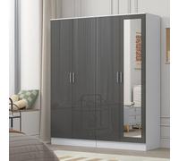 Reflect 2Pc Wardrobe Bundle - 2 Door Mirror + 2 Door Plain - Grey Gloss & Matt White - H: 180Cm X W: 152Cm X D: 47Cm