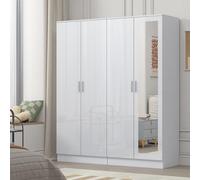 Reflect 2Pc Wardrobe Bundle - 2 Door Mirror + 2 Door Plain - White Gloss & Matt White - H: 180Cm X W: 152Cm X D: 47Cm