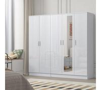 Reflect 2Pc Wardrobe Bundle - 3 Door Mirror + 2 Door Plain - White Gloss & Matt White - H: 180Cm X W: 188Cm X D: 47Cm
