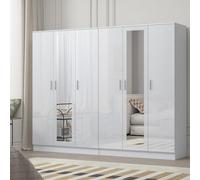 Reflect 2Pc Wardrobe Bundle - 3 Door Mirror + 3 Door Mirror - White Gloss & Matt White - H: 180Cm X W: 224Cm X D: 47Cm