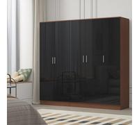 Reflect 2Pc Wardrobe Bundle - 3 Door Plain + 2 Door Plain - Black Gloss & Walnut - H: 180Cm X W: 188Cm X D: 47Cm