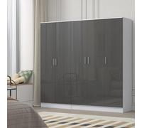 Reflect 2Pc Wardrobe Bundle - 3 Door Plain + 2 Door Plain - Grey Gloss & Matt White - H: 180Cm X W: 188Cm X D: 47Cm