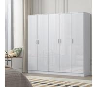 Reflect 2Pc Wardrobe Bundle - 3 Door Plain + 2 Door Plain - White Gloss & Matt White - H: 180Cm X W: 188Cm X D: 47Cm