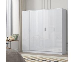 Reflect 2Pc Wardrobe Bundle - 3 Door Plain + 2 Door Plain - White Gloss & Matt White - H: 180Cm X W: 188Cm X D: 47Cm