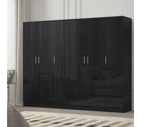 Reflect 2Pc Wardrobe Bundle - 3 Door Plain + 3 Door Plain - Black Gloss & Black Oak - H: 180Cm X W: 224Cm X D: 47Cm