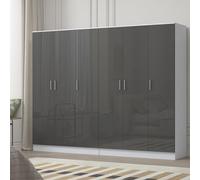 Reflect 2Pc Wardrobe Bundle - 3 Door Plain + 3 Door Plain - Grey Gloss & Matt White - H: 180Cm X W: 224Cm X D: 47Cm
