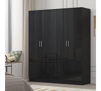 Reflect 2X 2 Door Plain Wardrobe Bundle - Black Gloss & Black Oak - Rails & Shelves - H: 180Cm X W: 152Cm - Modern Sleek Design
