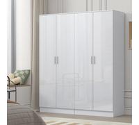 Reflect 2X 2 Door Plain Wardrobe Bundle - White Gloss & Matt White - Rails & Shelves - H: 180Cm X W: 152Cm - Modern Sleek Design