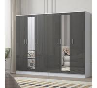 Reflect - 2X 3 Door Mirror Wardrobe Bundle - Gloss Grey / Matt White