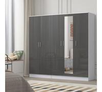 Reflect - 3 Door Mirror + 2 Door Plain Wardrobe - Gloss Grey / Matt White