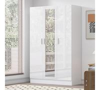 Reflect 3 Door Mirror Wardrobe-White Gloss & Matt White-Hanging Rail & 4 Shelves-H: 180Cm X W: 113Cm X D: 47Cm - Modern Design