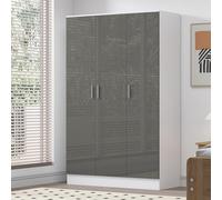 Reflect 3 Door Plain Wardrobe - Grey Gloss & Matt White - Hanging Rail & 4 Shelves- H: 180Cm X W: 113Cm X D: 47Cm - Modern Design