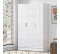 Reflect 3 Door Plain Wardrobe - White Gloss & Matt White - Hanging Rail & 4 Shelves- H: 180Cm X W: 113Cm X D: 47Cm - Modern Design