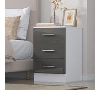 Reflect 3 Drawer Bedside - Grey Gloss & Matt White - Modern Nightstand For Bedroom Storage - H: 59.5Cm X W: 39.5Cm X D: 38Cm