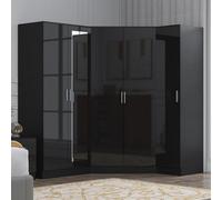 Reflect 3Pc Wardrobe Bundle - 2 Door Corner + 2 Door Mirror + 1 Door Plain - Black Gloss & Black Oak - H: 180Cm X W: 179Cm