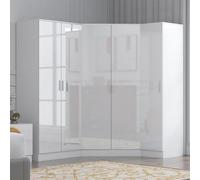 Reflect 3Pc Wardrobe Bundle - 2 Door Corner + 2 Door Mirror + 1 Door Plain - White Gloss & Matt White - H: 180Cm X W: 179Cm
