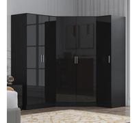 Reflect 3Pc Wardrobe Bundle - 2 Door Corner + 2 Door Plain + 1 Door Plain - Black Gloss & Black Oak - H: 180Cm X W: 179Cm