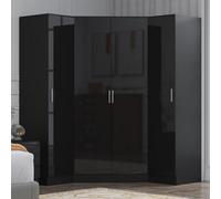 Reflect 3Pc Wardrobe Bundle - 2 Door Corner + 2X 1 Door Plain - Black Gloss & Black Oak - H: 180Cm X W: 179Cm X D: 103Cm