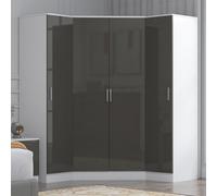 Reflect 3Pc Wardrobe Bundle - 2 Door Corner + 2X 1 Door Plain - Grey Gloss & Matt White - H: 180Cm X W: 179Cm X D: 103Cm