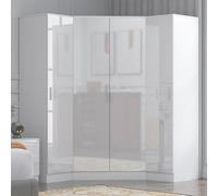 Reflect 3Pc Wardrobe Bundle - 2 Door Corner + 2X 1 Door Plain - White Gloss & Matt White - H: 180Cm X W: 179Cm X D: 103Cm