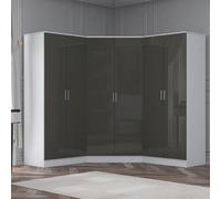 Reflect 3Pc Wardrobe Bundle - 2 Door Corner + 2X 2 Door Plain - Grey Gloss & Matt White - H: 180Cm X W: 179Cm X D: 103Cm