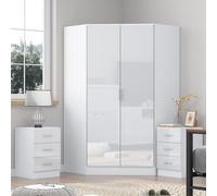 Reflect 3Pc Wardrobe Bundle - 2 Door Corner + 2X 3 Drawer Bedsides - White Gloss & Matt White - H: 180Cm X W: 179Cm X D: 103Cm