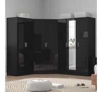 Reflect 3Pc Wardrobe Bundle - 2 Door Corner + 3 Door Mirror + 2 Door Plain - Black Gloss & Black Oak - H: 180Cm X W: 291Cm