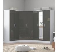 Reflect 3Pc Wardrobe Bundle - 2 Door Corner + 3 Door Mirror + 2 Door Plain - Grey Gloss & Matt White - H: 180Cm X W: 291Cm