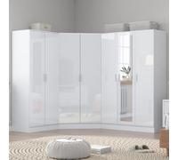 Reflect 3Pc Wardrobe Bundle - 2 Door Corner + 3 Door Mirror + 2 Door Plain - White Gloss & Matt White - H: 180Cm X W: 291Cm