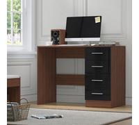 Reflect 4 Drawer Desk - Black Gloss & Walnut - Modern Bedroom Storage For Vanity, Work Or Study - H: 72Cm X W: 99Cm X D: 39.5Cm
