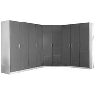 Reflect 4Pc Wardrobe Bundle - 2 Door Corner + 2X 3 Door Plain + 1 Door Plain - Grey Gloss & Matt White - H: 180Cm X W: 179Cm