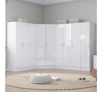 Reflect 4Pc Wardrobe Bundle - 2 Door Corner + 2X 3 Door Plain + 1 Door Plain - White Gloss & Matt White - H: 180Cm X W: 179Cm