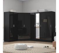 Reflect 4Pc Wardrobe Bundle - 2 Door Corner + 3 Door Mirror + 2Dr + 1Dr Plain - Black Gloss & Black Oak - H: 180Cm X W: 329Cm