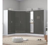 Reflect 4Pc Wardrobe Bundle - 2 Door Corner + 3 Door Mirror + 2Dr + 1Dr Plain - Grey Gloss & Matt White - H: 180Cm X W: 329Cm