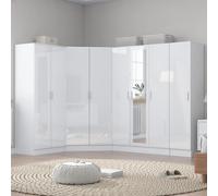 Reflect 4Pc Wardrobe Bundle - 2 Door Corner + 3 Door Mirror + 2Dr + 1Dr Plain - White Gloss & Matt White - H: 180Cm X W: 329Cm