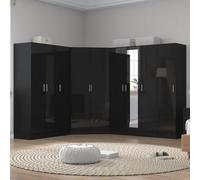 Reflect 4Pc Wardrobe Bundle - 2 Door Corner + 3 Door Mirror + 3 Door Plain + 1 Door Plain - Black Gloss & Black Oak