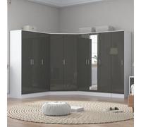 Reflect 4Pc Wardrobe Bundle - 2 Door Corner + 3 Door Mirror + 3 Door Plain + 1 Door Plain - Grey Gloss & Matt White