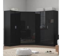 Reflect 4Pc Wardrobe Bundle - 2 Door Corner + 3 Door Plain + 2 Door Plain - Black Gloss & Black Oak - H: 180Cm X W: 291Cm