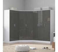 Reflect 4Pc Wardrobe Bundle - 2 Door Corner + 3 Door Plain + 2 Door Plain - Grey Gloss & Matt White - H: 180Cm X W: 291Cm