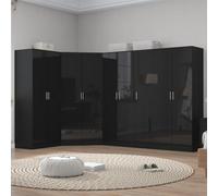 Reflect 4Pc Wardrobe Bundle - 2 Door Corner + 3 Door Plain + 2X 2 Door Plain - Black Gloss & Black Oak - H: 180Cm X W: 179Cm