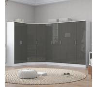 Reflect 4Pc Wardrobe Bundle - 2 Door Corner + 3 Door Plain + 2X 2 Door Plain - Grey Gloss & Matt White - H: 180Cm X W: 179Cm